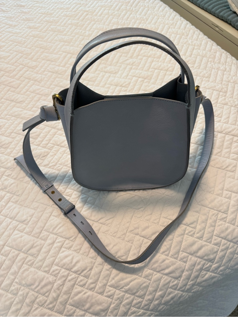 Madewell Soft Blue Leather Crossbody Tote - Minimal Women's Handbag